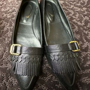 Tods Pointed Flat with Fringe and Buckle